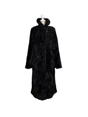 Vintage Pamela McCoy Black Faux Fur Tiger Mills Lined Floor Length Coat Womens M